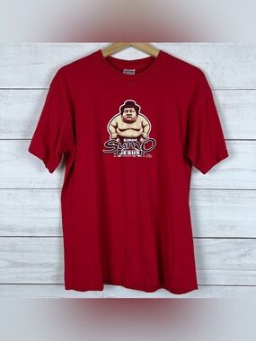 Vintage Y2K Sumo Jesus Bible Verse John 3:30 T-Shirt Mens Medium Red